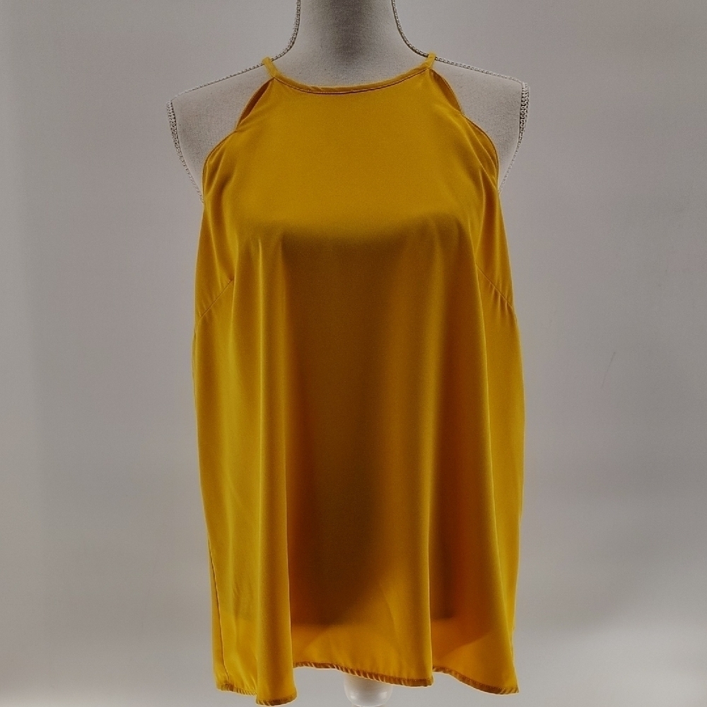 41 Hawthorn Olya Scalloped Sleeveless Blouse Mustard Gold Zip Back Size XL